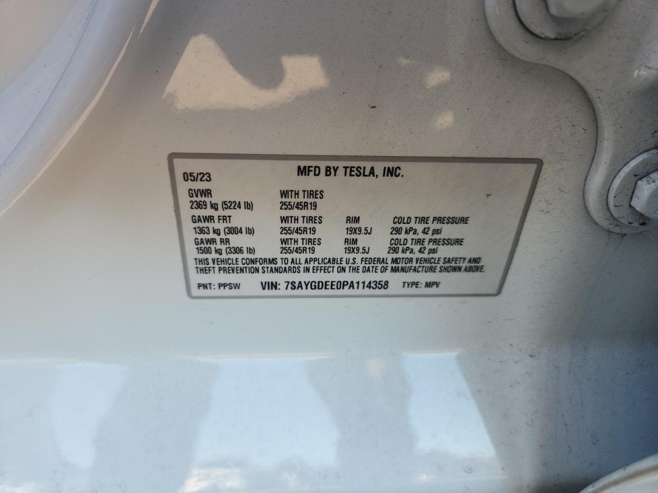 2023 Tesla Model Y VIN: 7SAYGDEE0PA114358 Lot: 86819885