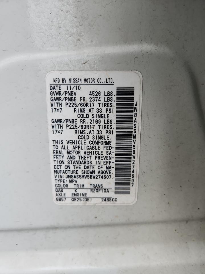 2011 Nissan Rogue S VIN: JN8AS5MV5BW274607 Lot: 82239945