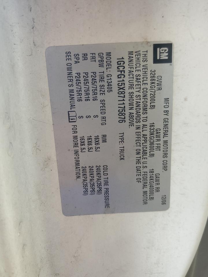 2007 Chevrolet Express G1500 VIN: 1GCFG15X871175876 Lot: 85877205