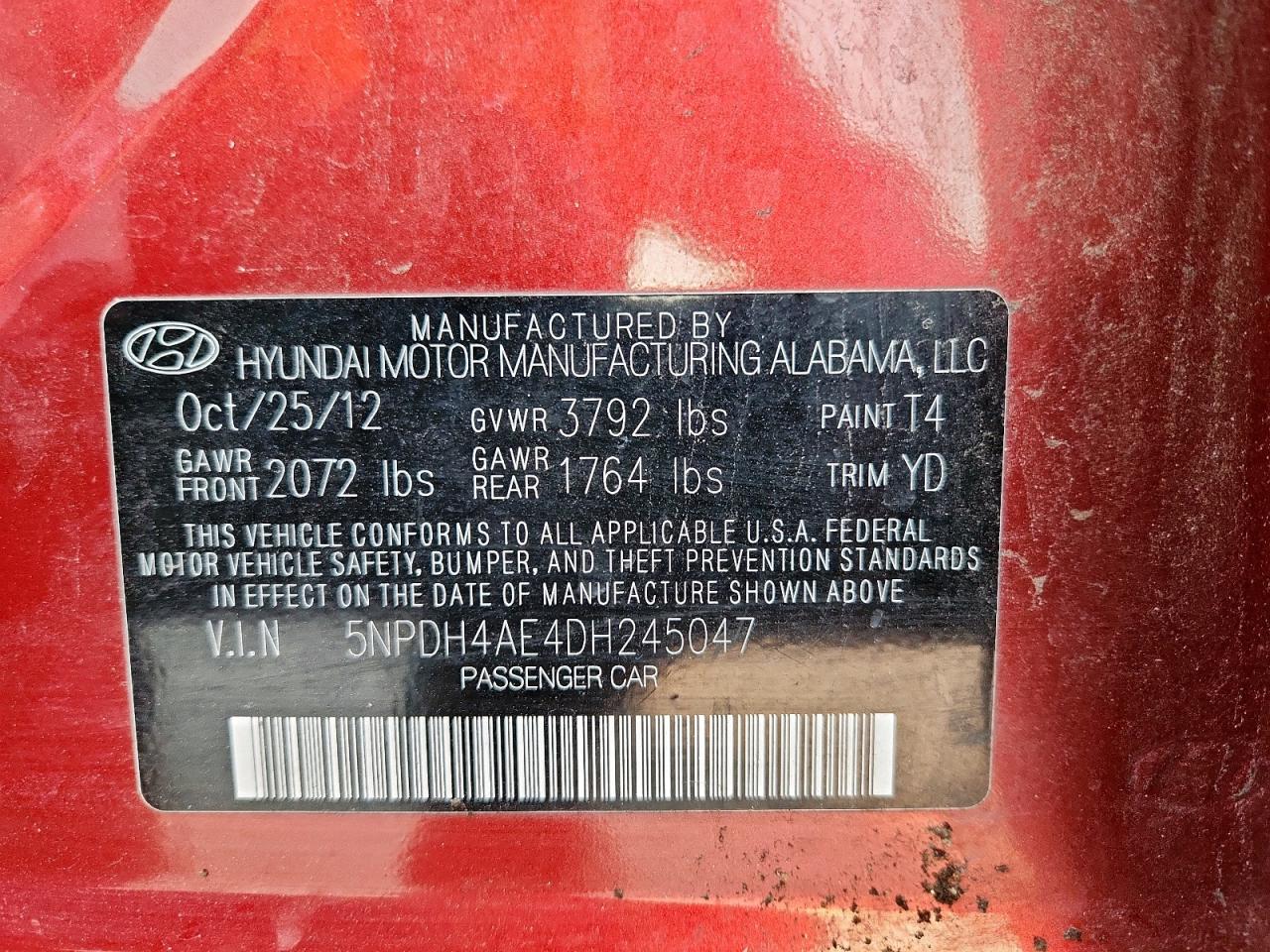2013 Hyundai Elantra Gls VIN: 5NPDH4AE4DH245047 Lot: 84992775