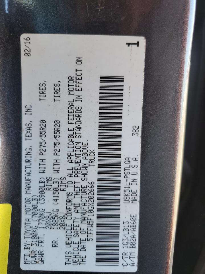 2016 Toyota Tundra Crewmax Limited VIN: 5TFFW5F10GX202666 Lot: 84543475