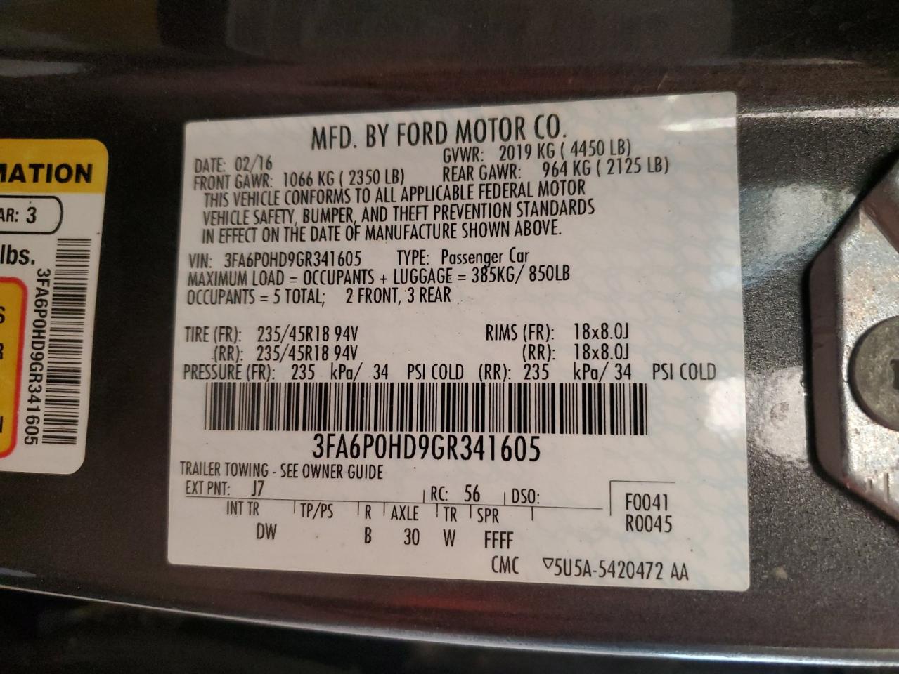2016 Ford Fusion Se VIN: 3FA6P0HD9GR341605 Lot: 85375315