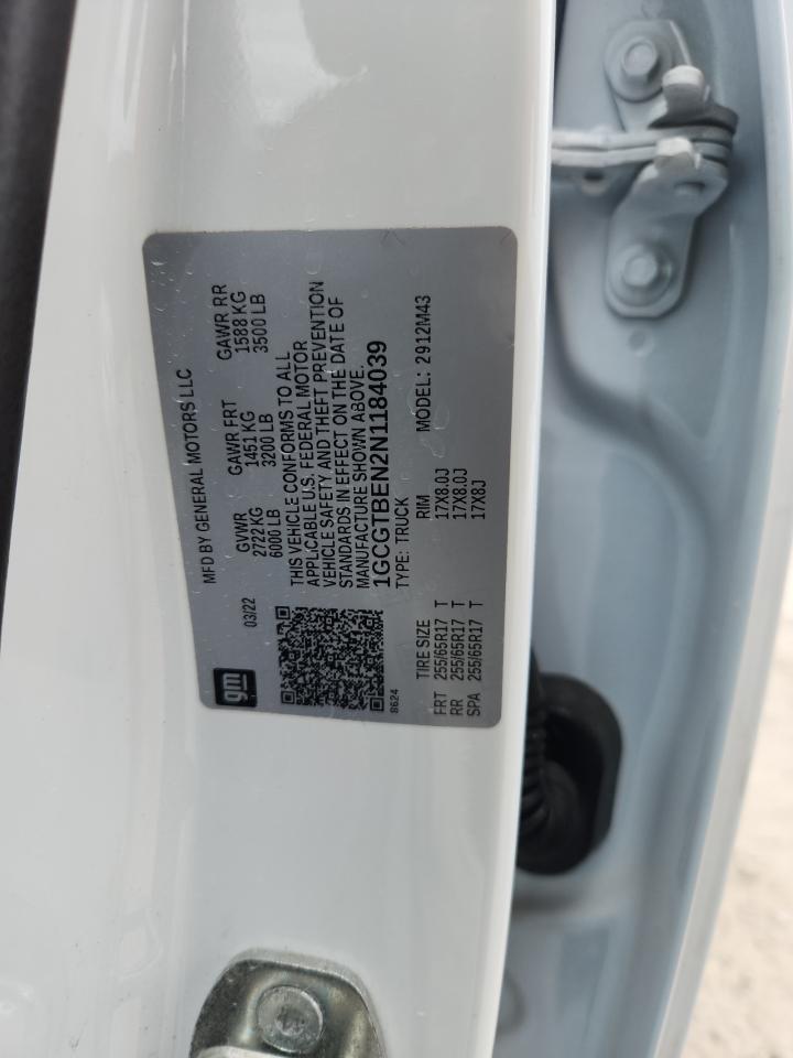 2022 Chevrolet Colorado VIN: 1GCGTBEN2N1184039 Lot: 86152945