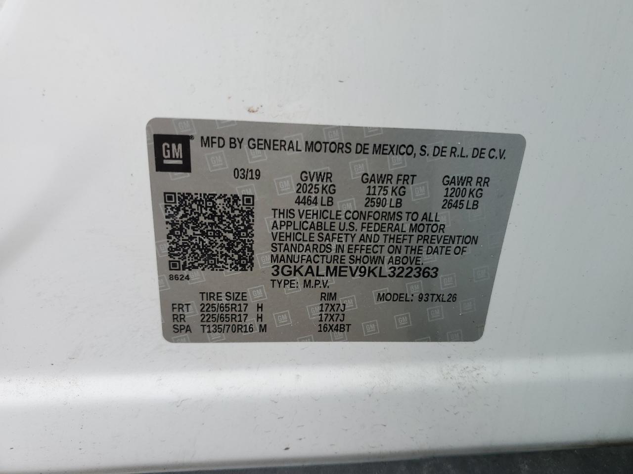 2019 GMC Terrain Sle VIN: 3GKALMEV9KL322363 Lot: 82515635