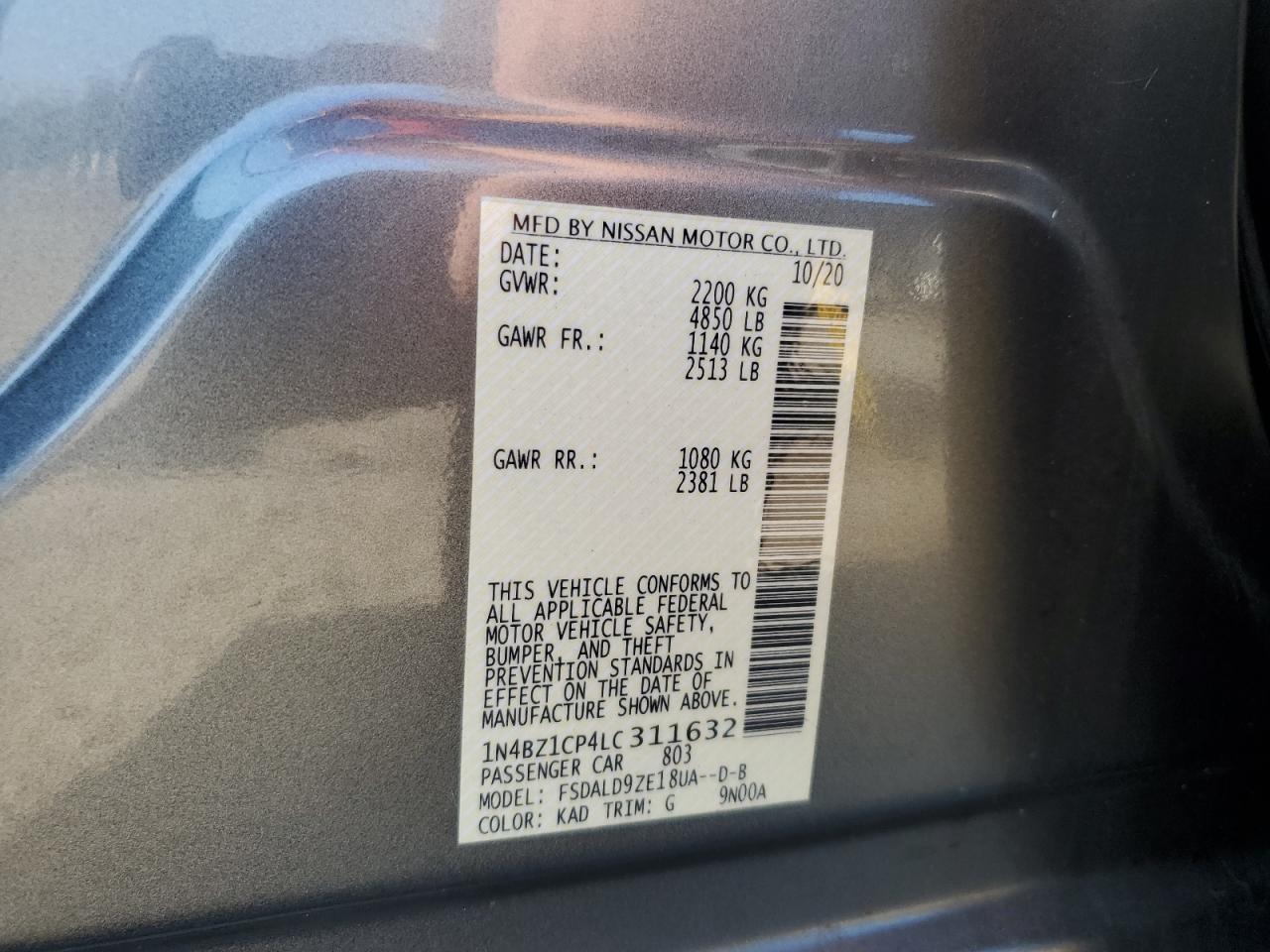 2020 Nissan Leaf Sv Plus VIN: 1N4BZ1CP4LC311632 Lot: 81851255