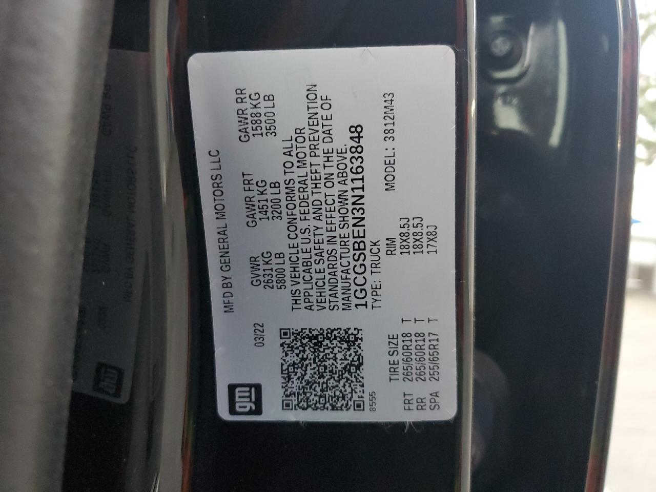 2022 Chevrolet Colorado VIN: 1GCGSBEN3N1163848 Lot: 84819275
