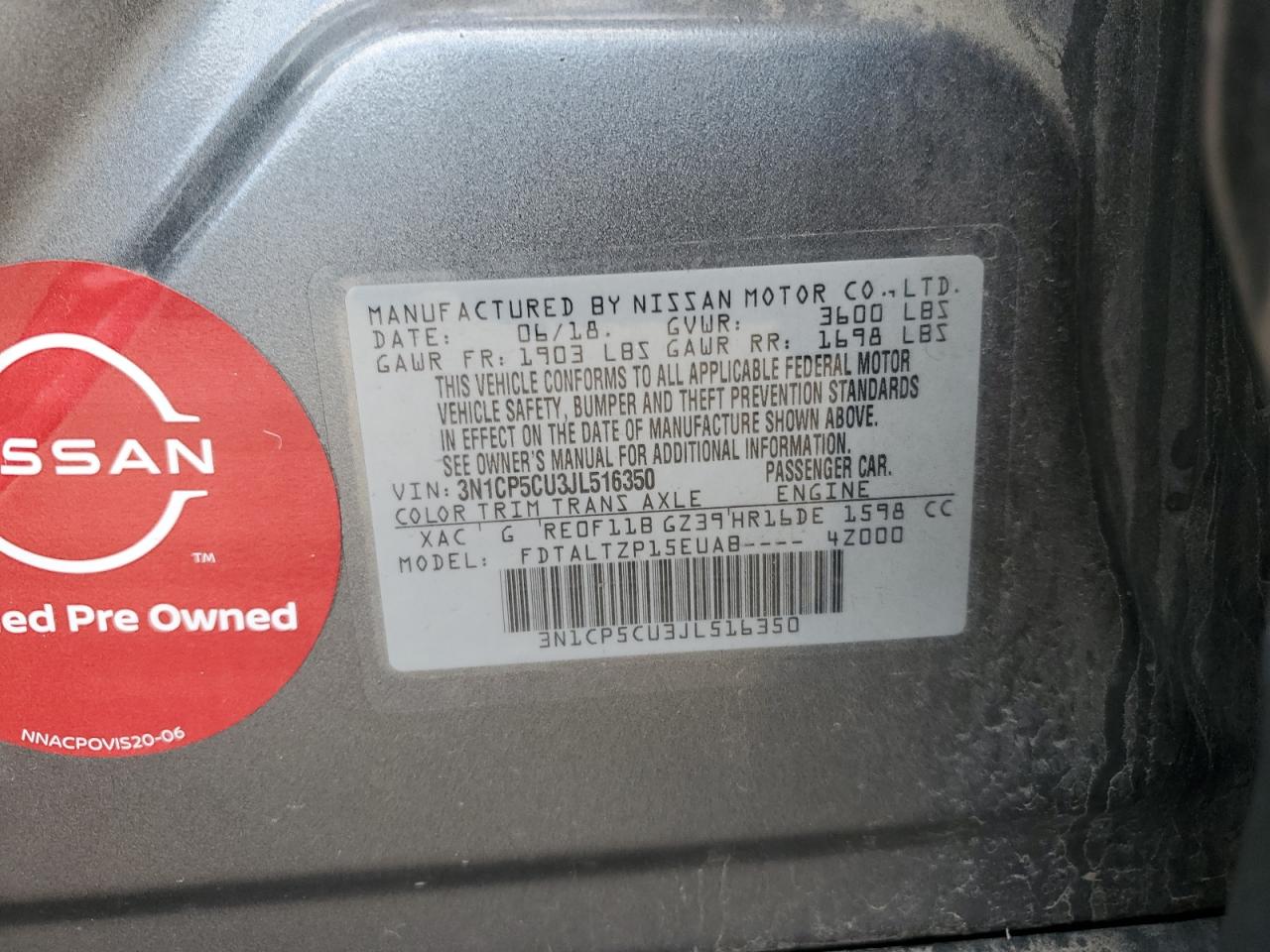 2018 Nissan Kicks S VIN: 3N1CP5CU3JL516350 Lot: 86164985