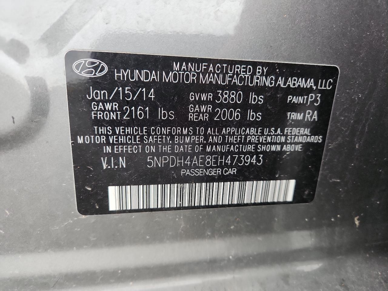 2014 Hyundai Elantra Se VIN: 5NPDH4AE8EH473943 Lot: 84807205