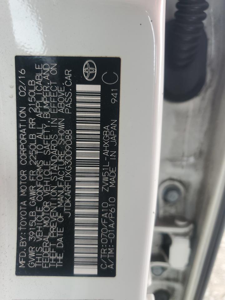 2016 Toyota Prius VIN: JTDKARFUXG3009088 Lot: 82432095