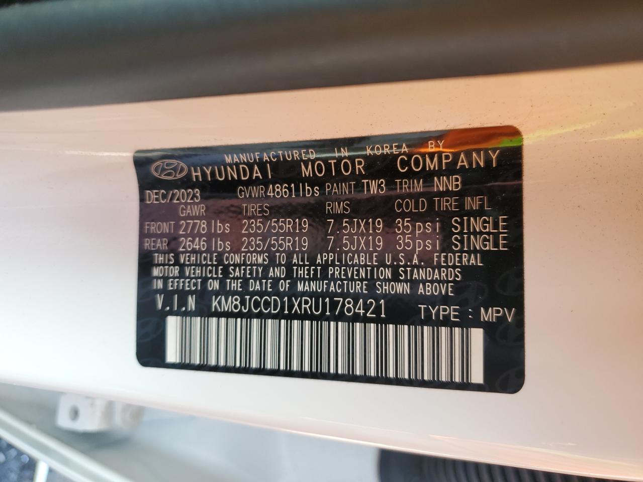 2024 Hyundai Tucson Sel Convenience VIN: KM8JCCD1XRU178421 Lot: 85005125