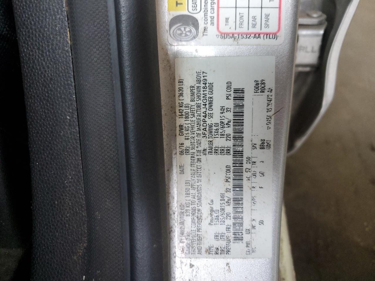 2016 Ford Fiesta S VIN: 3FADP4AJ4GM184917 Lot: 89624905