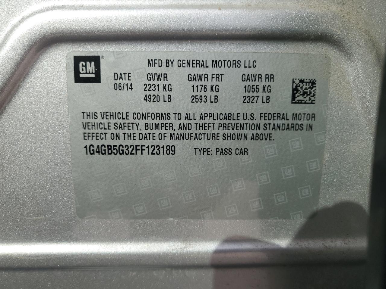 2015 Buick Lacrosse VIN: 1G4GB5G32FF123189 Lot: 86821735