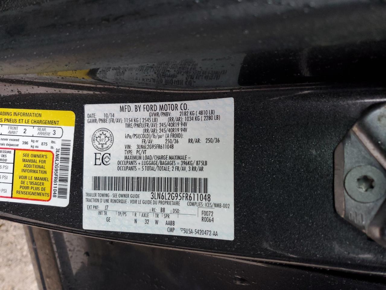 2015 Lincoln Mkz VIN: 3LN6L2G95FR611048 Lot: 89524515