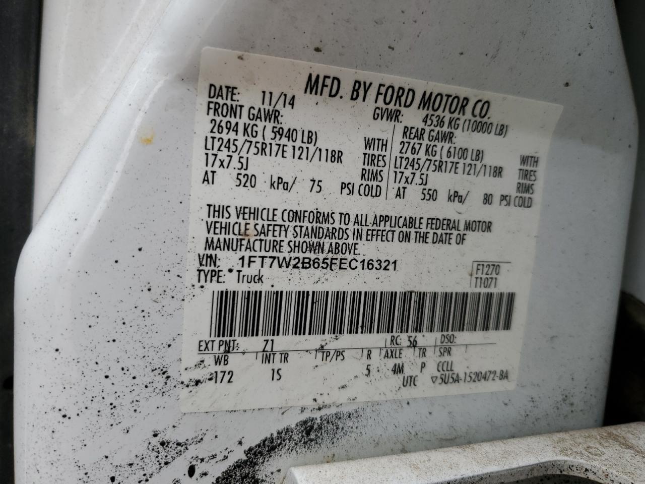 2015 Ford F250 Super Duty VIN: 1FT7W2B65FEC16321 Lot: 86645635