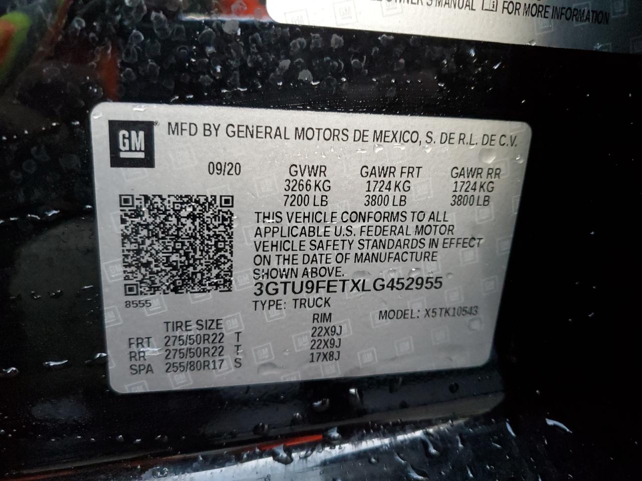 2020 GMC Sierra K1500 Denali VIN: 3GTU9FETXLG452955 Lot: 86481715