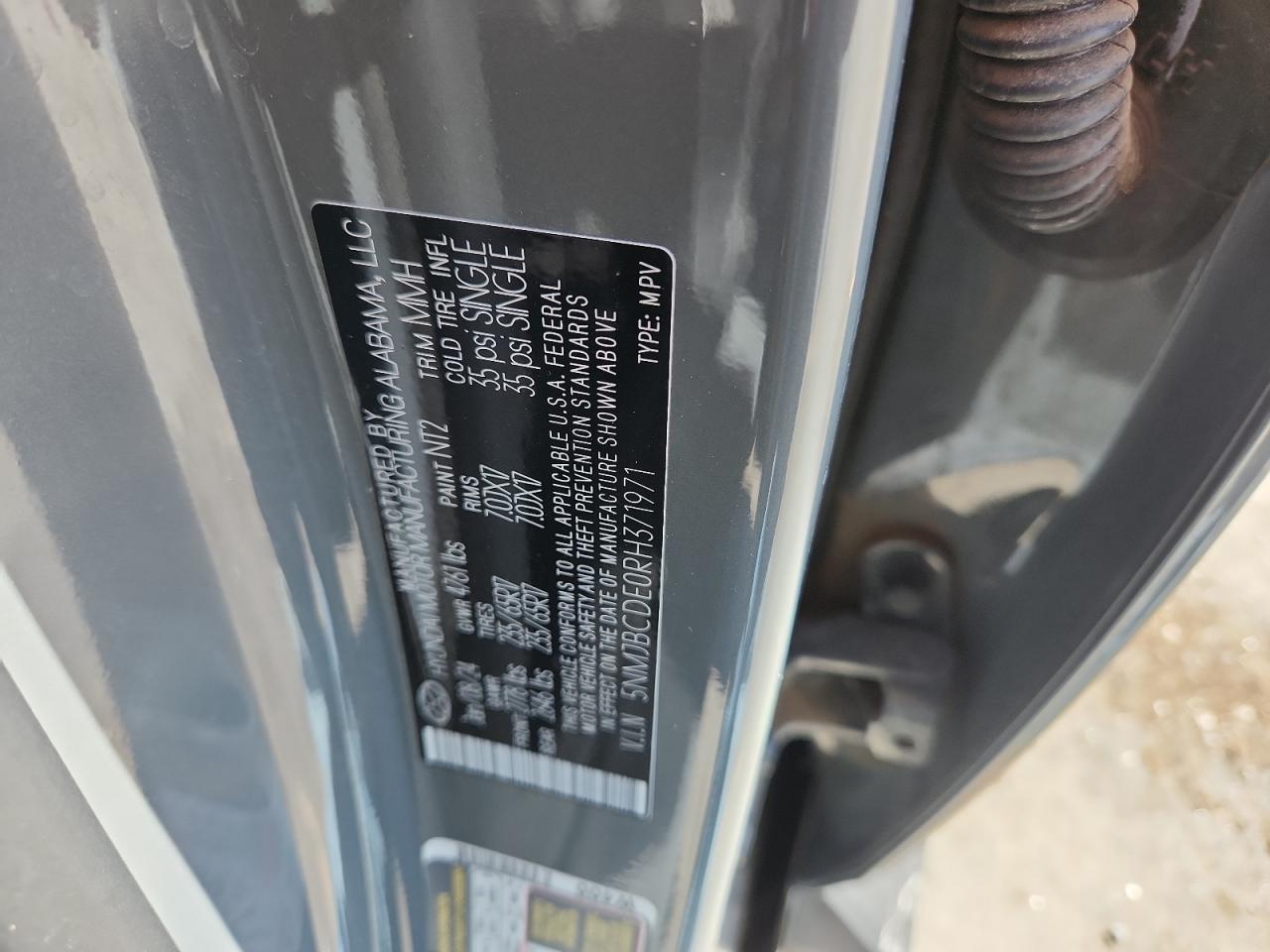 2024 Hyundai Tucson Sel VIN: 5NMJBCDE0RH371971 Lot: 85199835