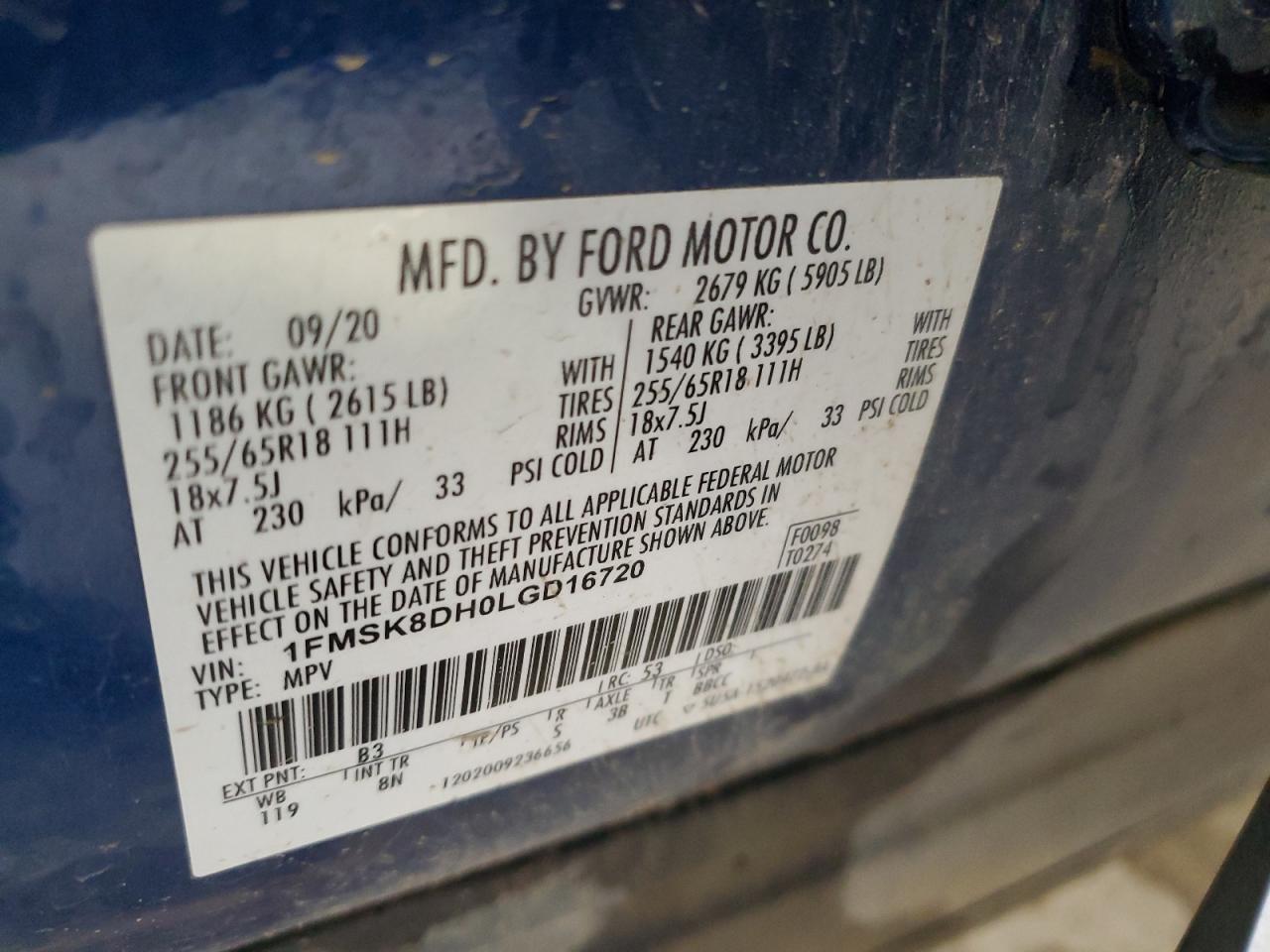 2020 Ford Explorer Xlt VIN: 1FMSK8DH0LGD16720 Lot: 82410705