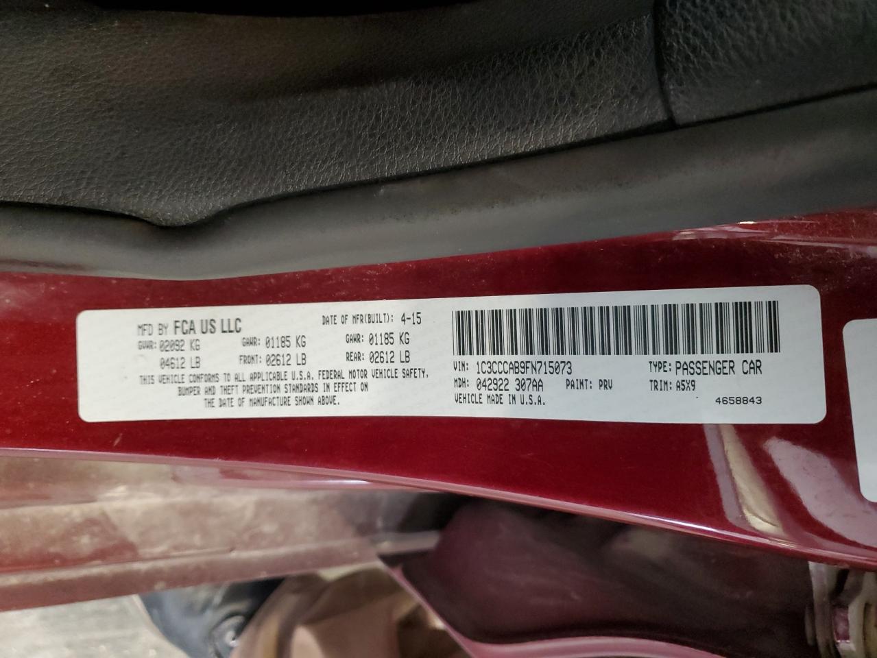 2015 Chrysler 200 Limited VIN: 1C3CCCAB9FN715073 Lot: 82301145