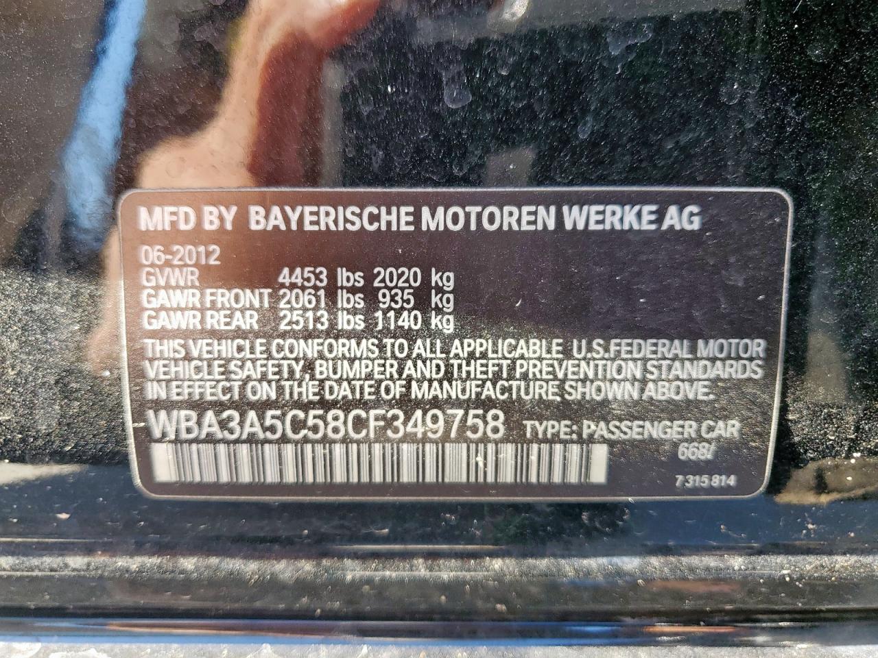 2012 BMW 328 I VIN: WBA3A5C58CF349758 Lot: 90377155