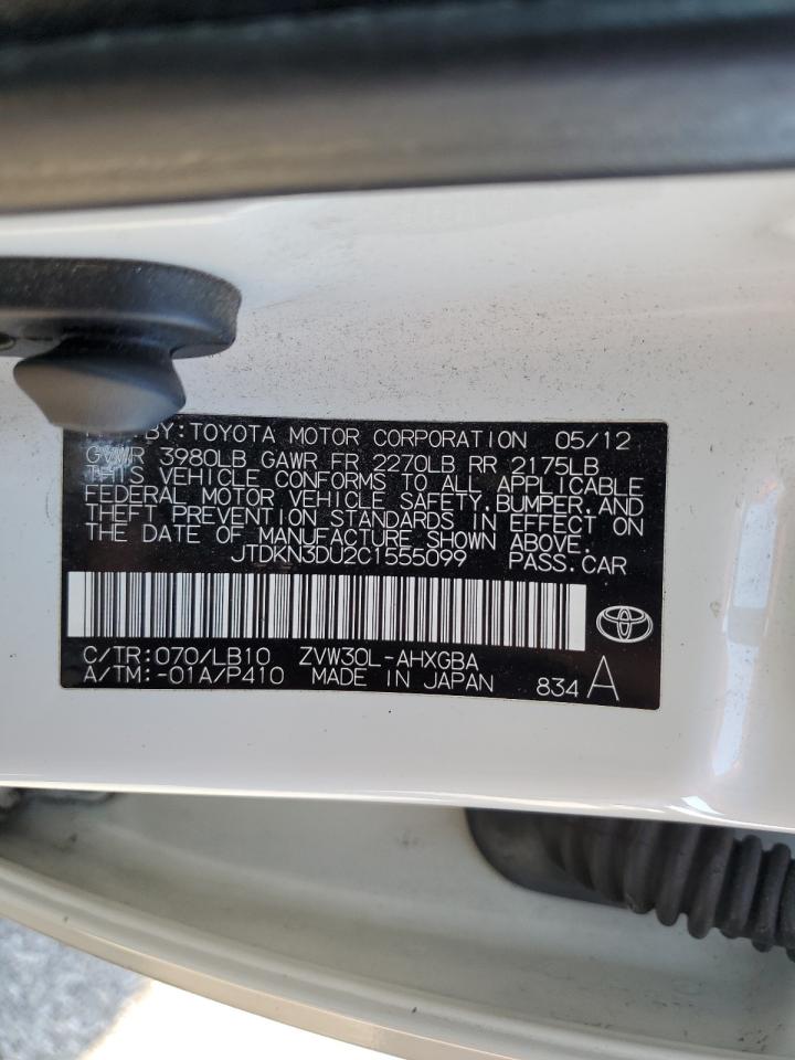 2012 Toyota Prius VIN: JTDKN3DU2C1555099 Lot: 86296155