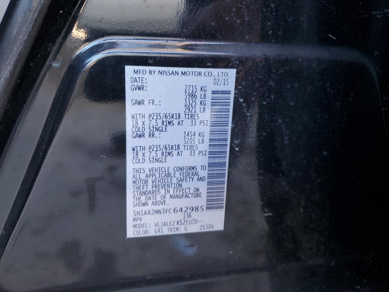 2015 Nissan Pathfinder S VIN: 5N1AR2MN3FC642985 Lot: 86714295
