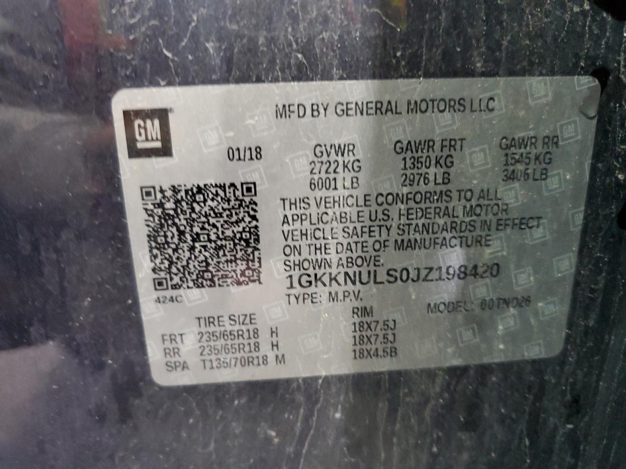 2018 GMC Acadia Slt-1 VIN: 1GKKNULS0JZ198420 Lot: 87052205