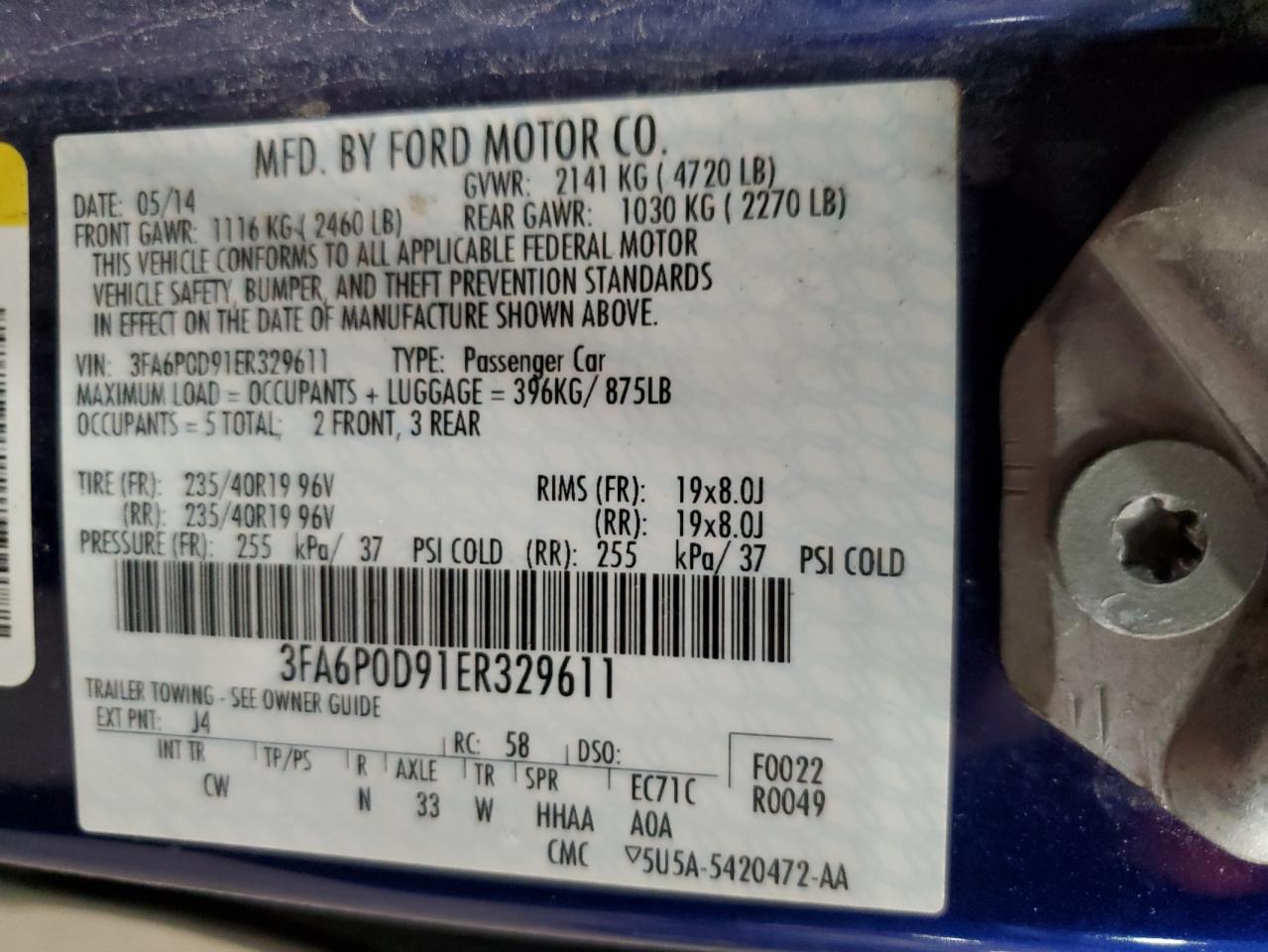 2014 Ford Fusion Titanium VIN: 3FA6P0D91ER329611 Lot: 85766235