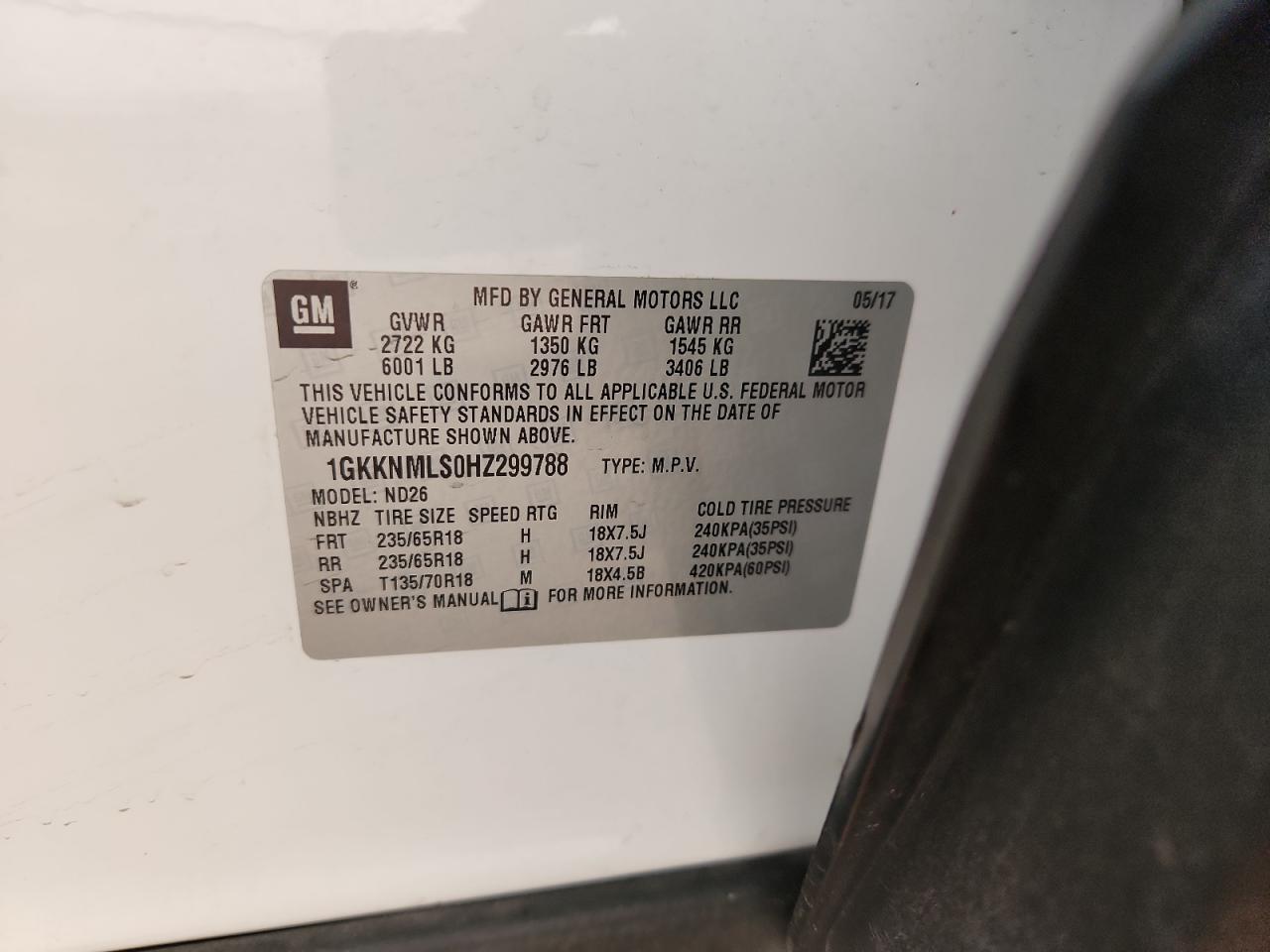 2017 GMC Acadia Slt-1 VIN: 1GKKNMLS0HZ299788 Lot: 86602875