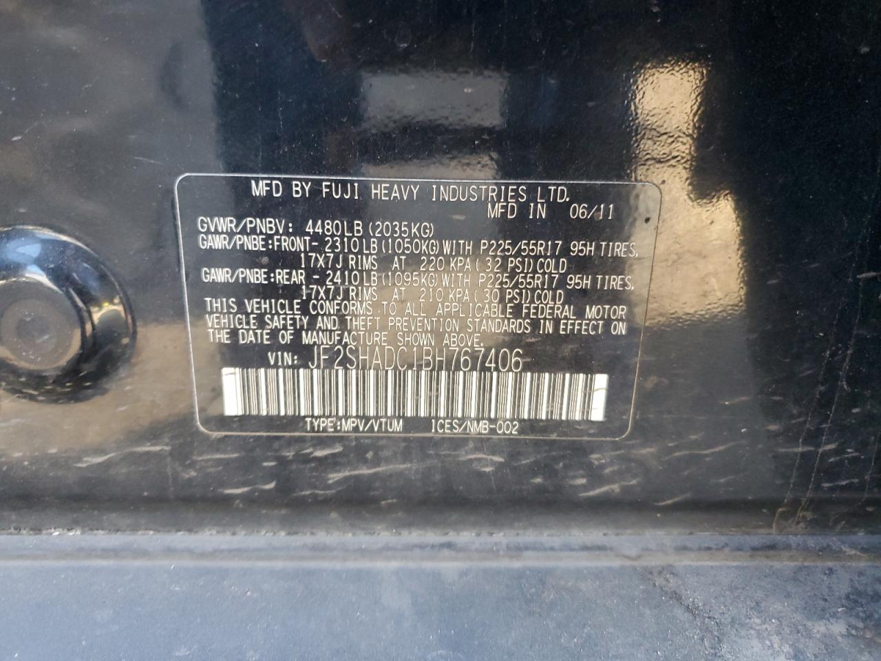 2011 Subaru Forester 2.5X Premium VIN: JF2SHADC1BH767406 Lot: 89437355