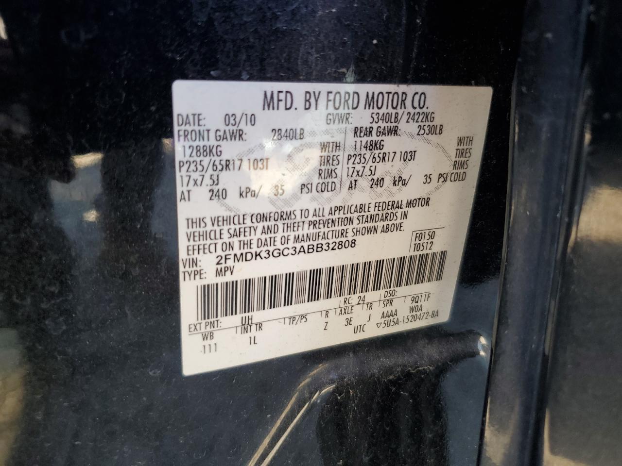 2010 Ford Edge Se VIN: 2FMDK3GC3ABB32808 Lot: 82387985