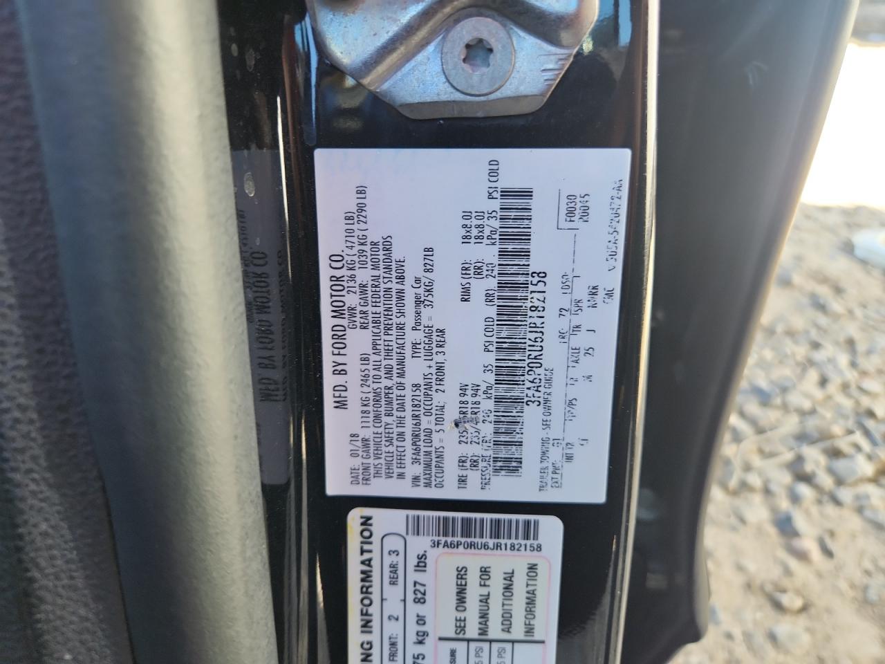 2018 Ford Fusion Titanium/Platinum Hev VIN: 3FA6P0RU6JR182158 Lot: 82234975