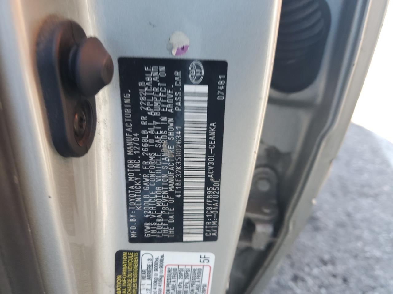2005 Toyota Camry Le VIN: 4T1BE32K35U026341 Lot: 85649215
