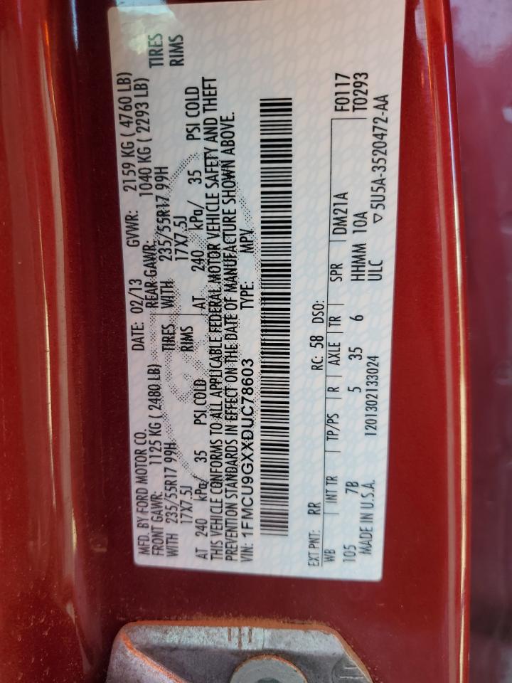 2013 Ford Escape Se VIN: 1FMCU9GXXDUC78603 Lot: 82236565