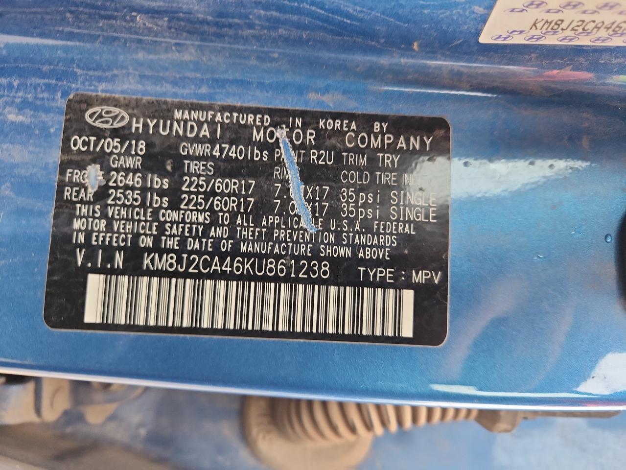 2019 Hyundai Tucson Se VIN: KM8J2CA46KU861238 Lot: 85566805