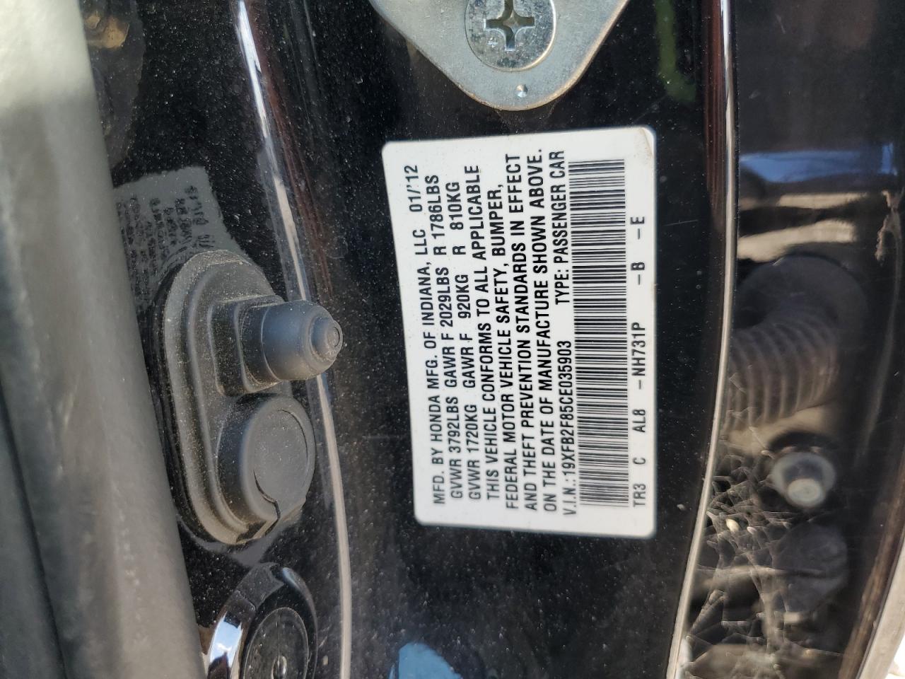 2012 Honda Civic Ex VIN: 19XFB2F85CE035903 Lot: 81992355