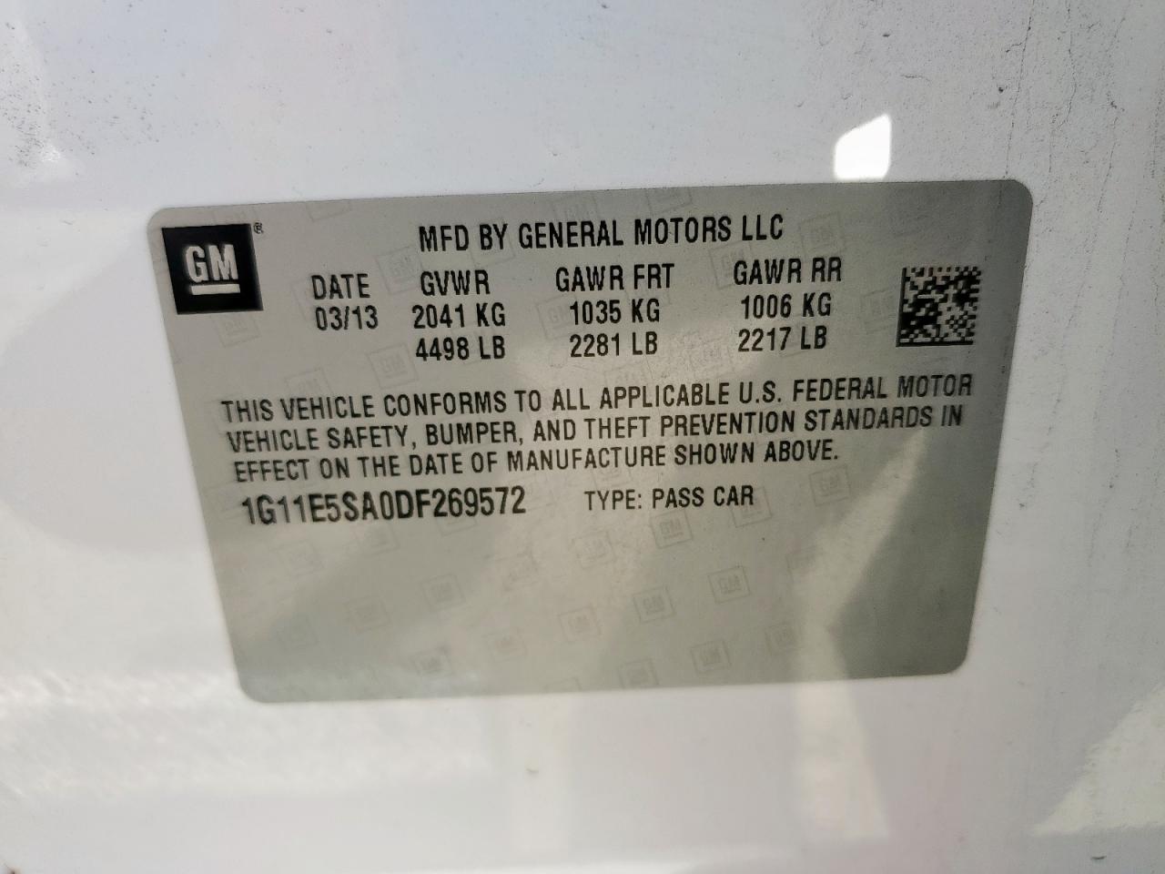 2013 Chevrolet Malibu 2Lt VIN: 1G11E5SA0DF269572 Lot: 81853075