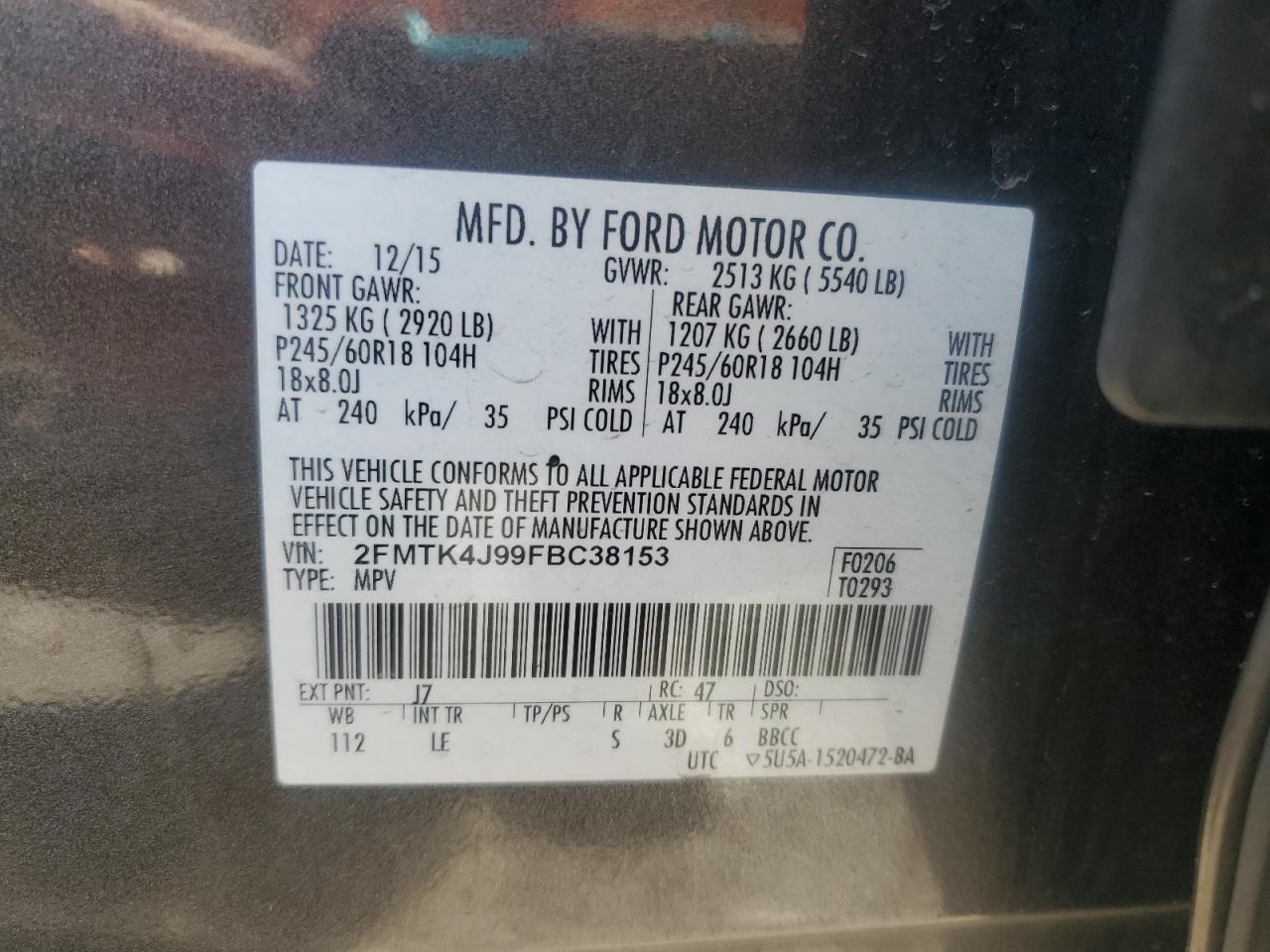 2015 Ford Edge Sel VIN: 2FMTK4J99FBC38153 Lot: 90605215