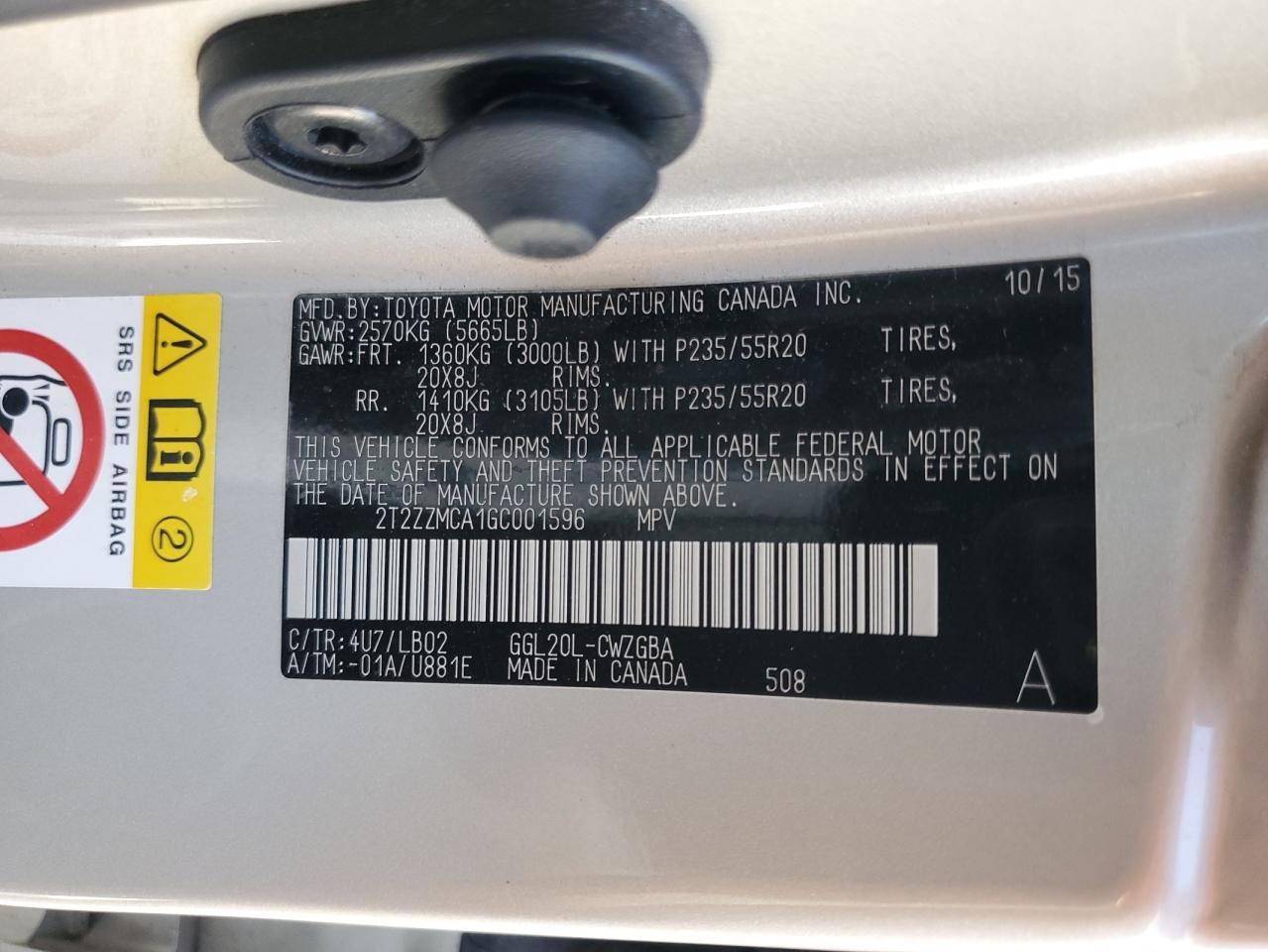 2016 Lexus Rx 350 VIN: 2T2ZZMCA1GC001596 Lot: 82644265