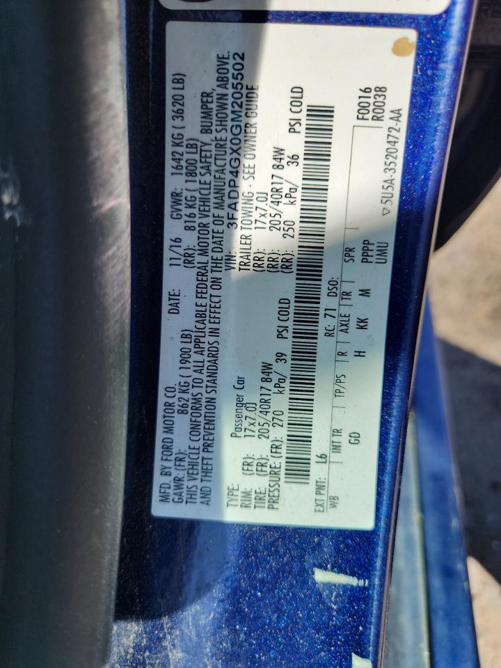 2016 Ford Fiesta St VIN: 3FADP4GX0GM205502 Lot: 85731065