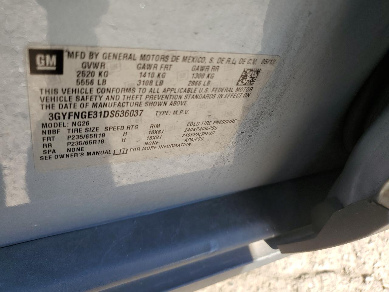 2013 Cadillac Srx Luxury Collection VIN: 3GYFNGE31DS636037 Lot: 89676515