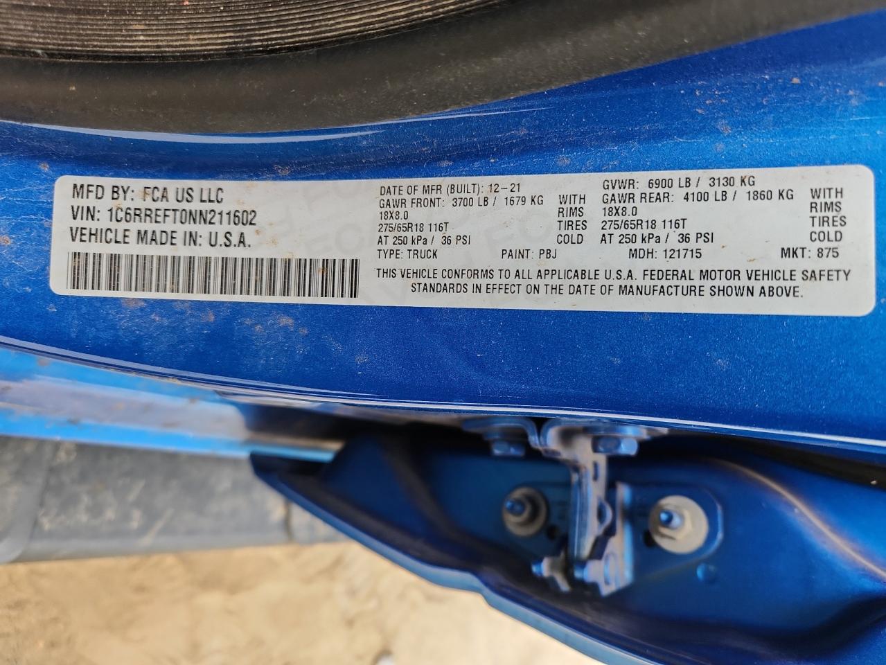 2022 Ram 1500 Big Horn/Lone Star VIN: 1C6RREFT0NN211602 Lot: 82747915