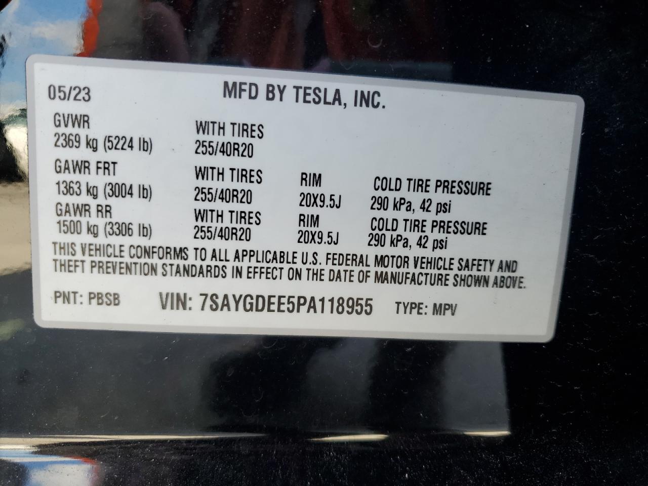 2023 Tesla Model Y VIN: 7SAYGDEE5PA118955 Lot: 89632625