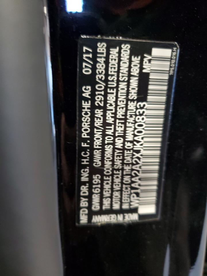 2018 Porsche Cayenne VIN: WP1AA2A2XJKA00833 Lot: 87026325