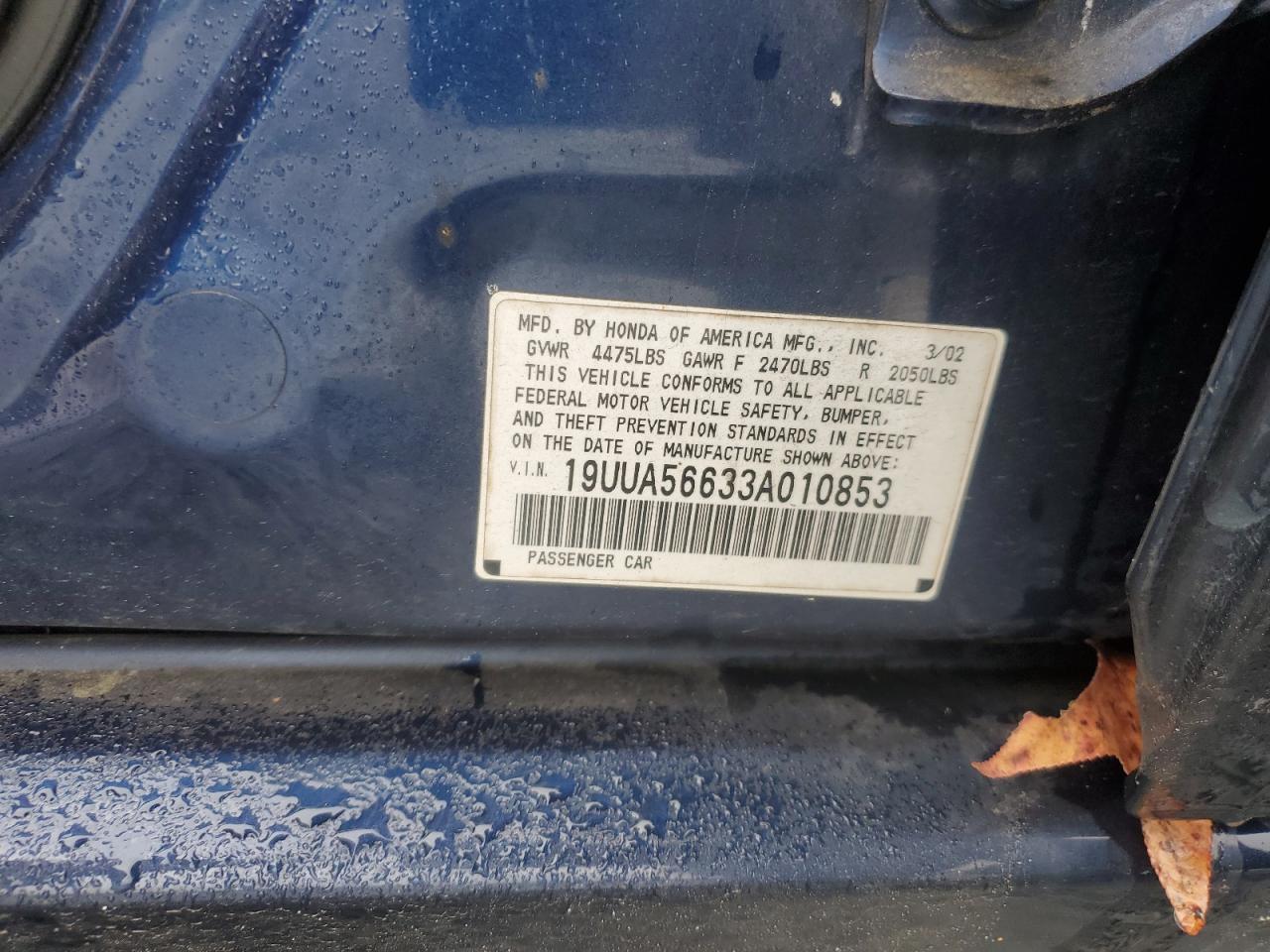 2003 Acura 3.2Tl VIN: 19UUA56633A010853 Lot: 90621745