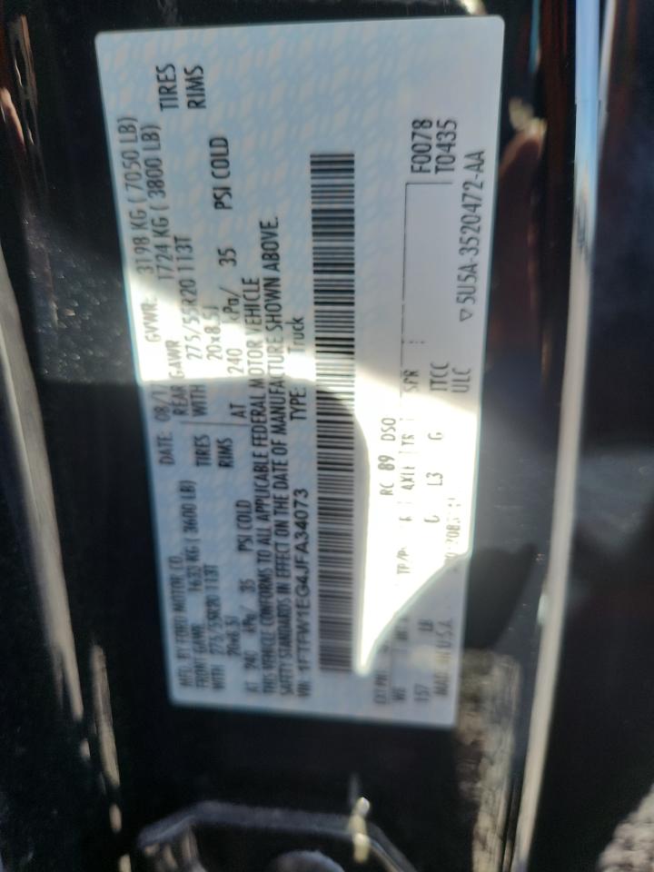 2018 Ford F150 Supercrew VIN: 1FTFW1EG4JFA34073 Lot: 90527085