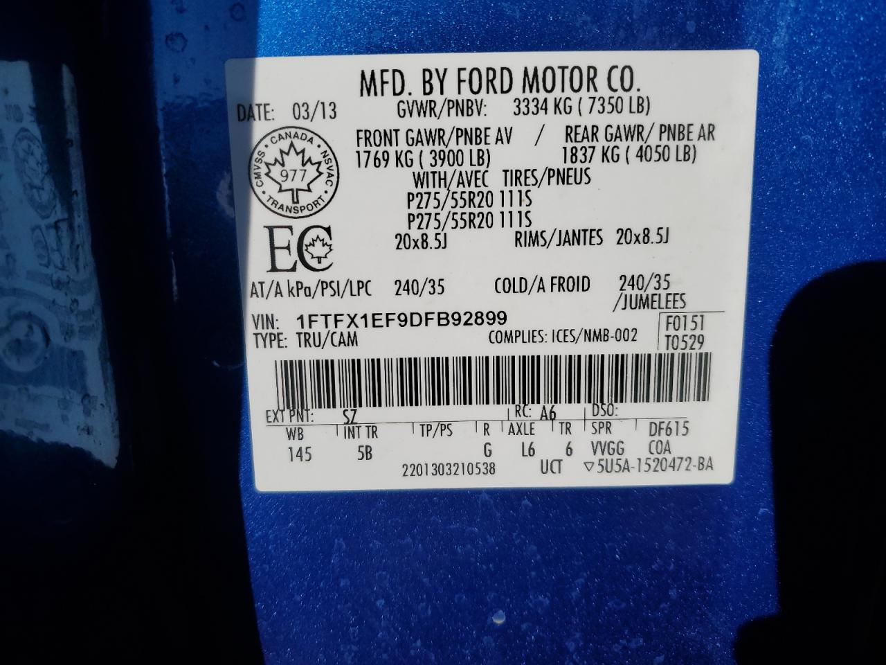 2013 Ford F150 Super Cab VIN: 1FTFX1EF9DFB92899 Lot: 87050705