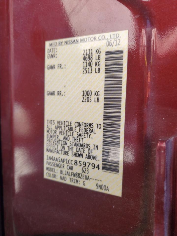 2012 Nissan Maxima S VIN: 1N4AA5AP1CC859794 Lot: 87452865