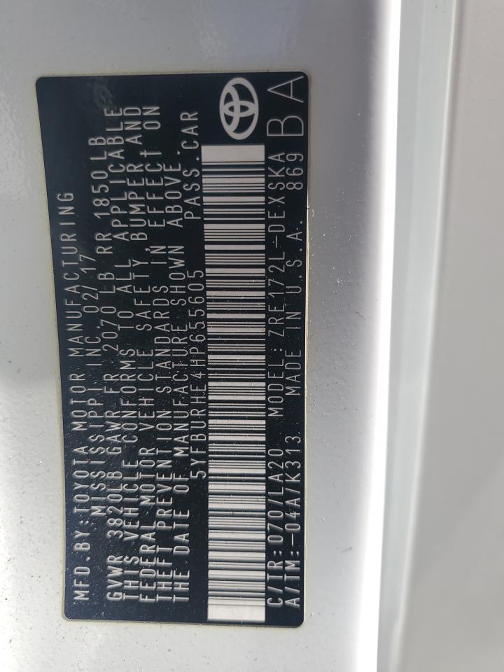 2017 Toyota Corolla L VIN: 5YFBURHE4HP655605 Lot: 85135585