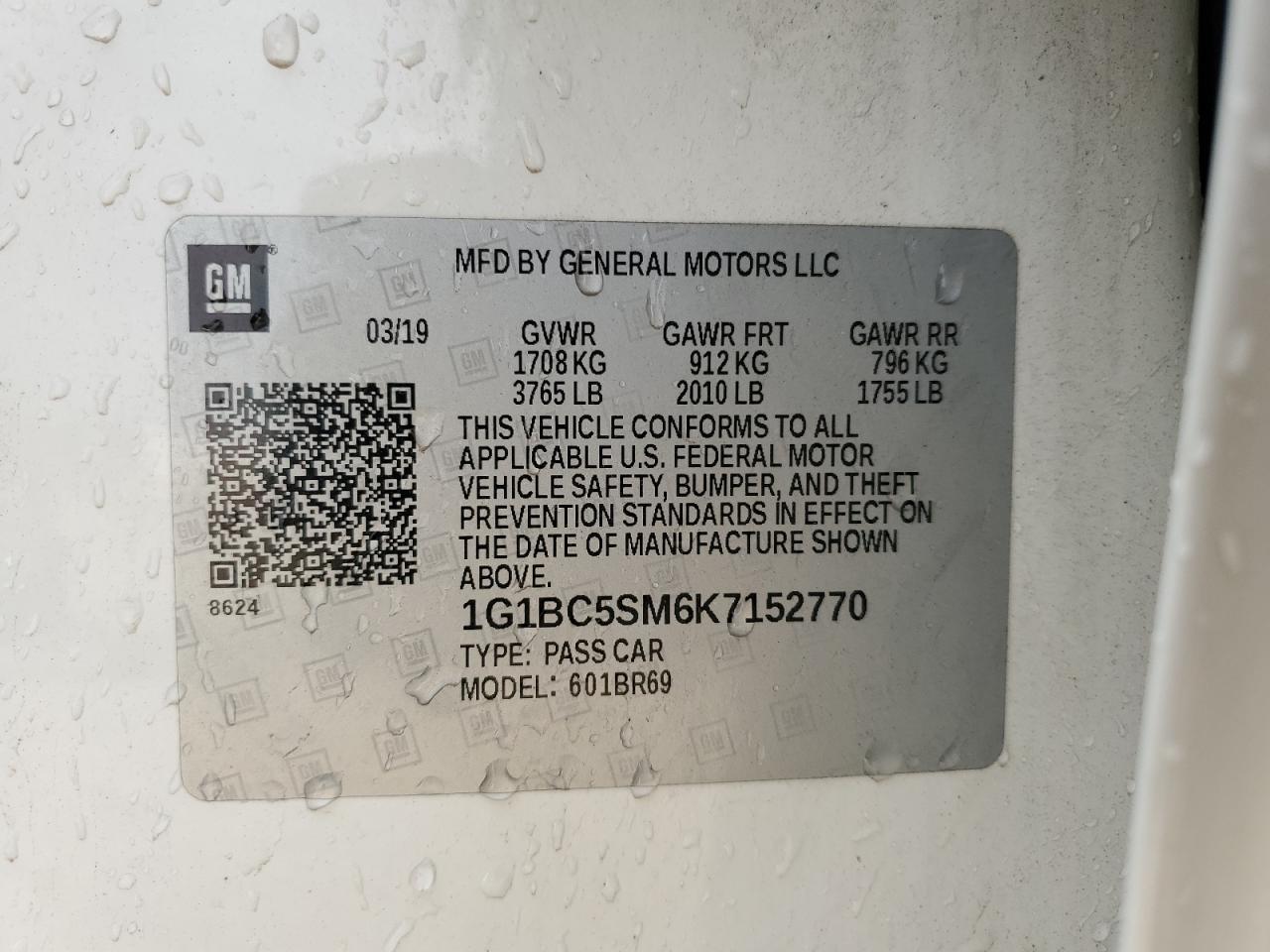 2019 Chevrolet Cruze Ls VIN: 1G1BC5SM6K7152770 Lot: 85383265