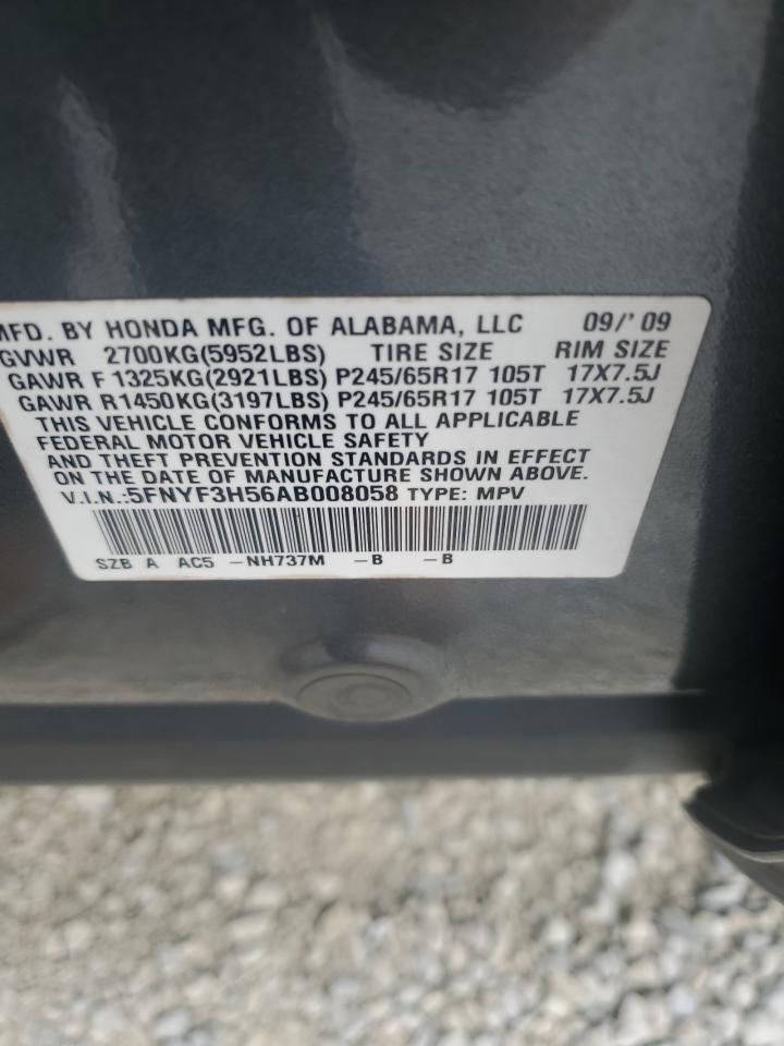 2010 Honda Pilot Exl VIN: 5FNYF3H56AB008058 Lot: 85584985